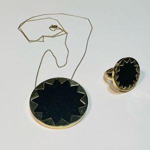 Stunning Black and Gold Art Deco Necklace and Ring